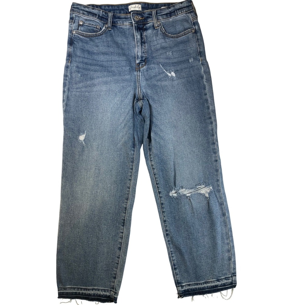 Wonderly Vintage Straight Jeans Womens Blue Distressed Raw Hem 8R